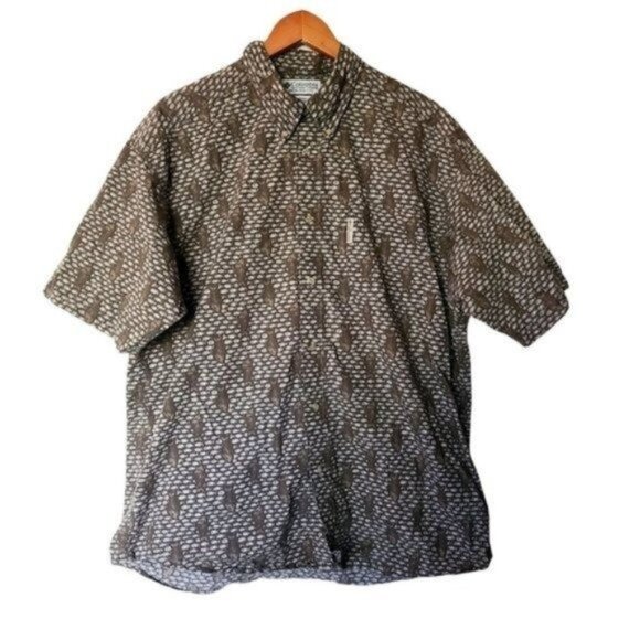 Columbia Shirt Fish Print‎ Sz L Large Button Front Short Sleeve Casual Men - Picture 1 of 7